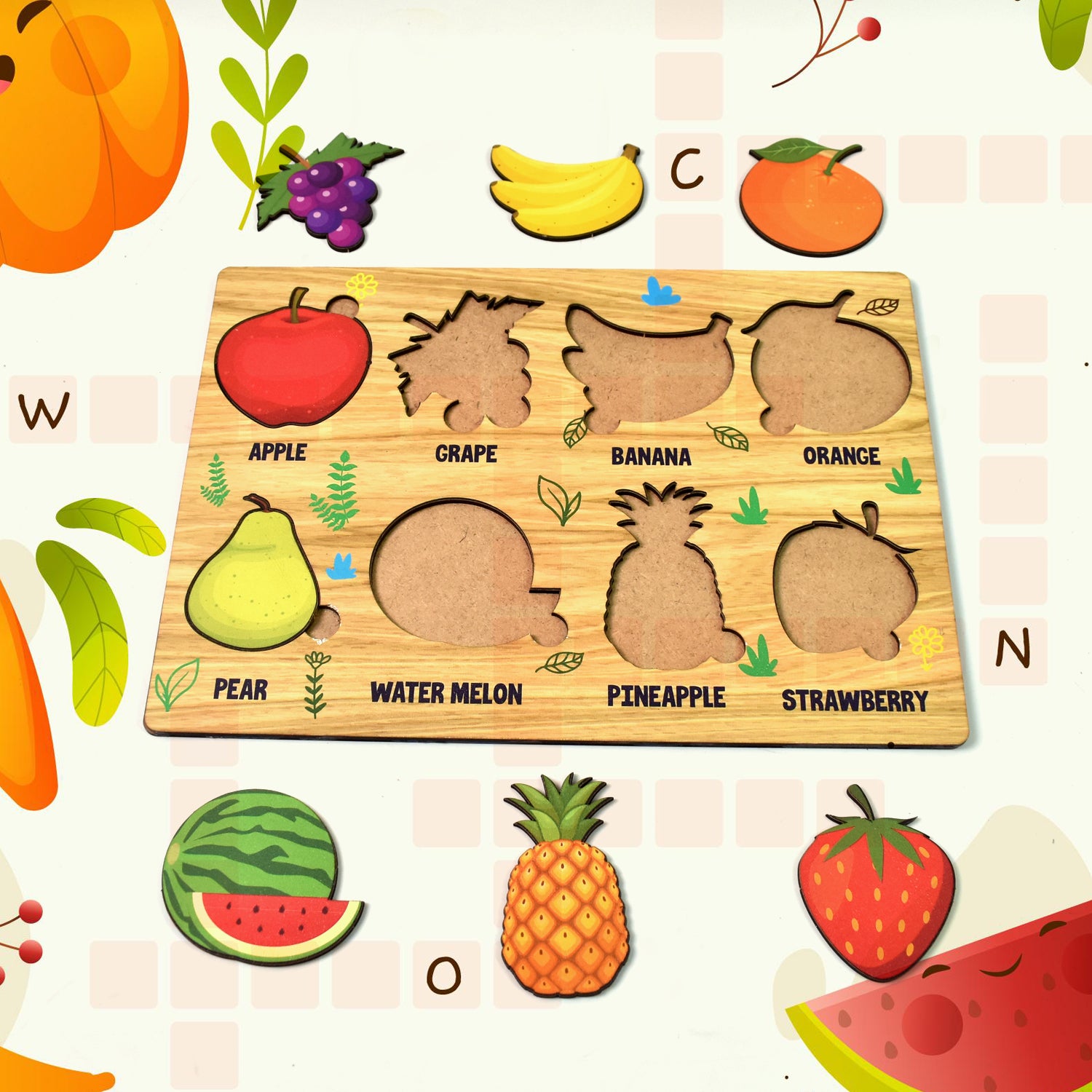 Wooden Fruits Puzzle Learning Educational Board (1 Set  2820 Cm) Wooden Fruits Puzzle Learning Educational Board (1 Set  2820 Cm)